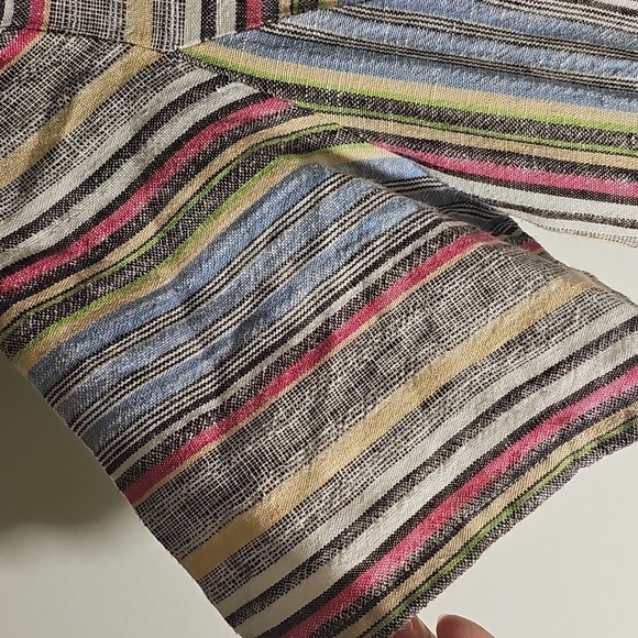 For Cynthia Colorful Striped Dress Short Sleeves, Big Pockets. 55% Linen 45% Cot - Picture 3 of 9